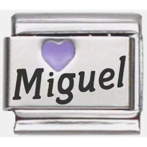  Miguel Purple Heart Laser Name Italian Charm Link Jewelry