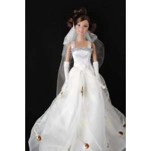  Elegant White Wedding Dress with Maroon Embroidery 