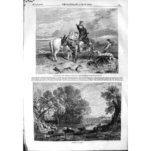   1854 Evening Cattle River Bridge Donkey Rabbit Hunting: Home & Kitchen