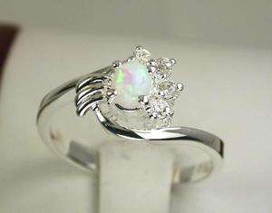 CUTE STERLING SILVER IRRIDESCENT OPAL C Z RING size 8  