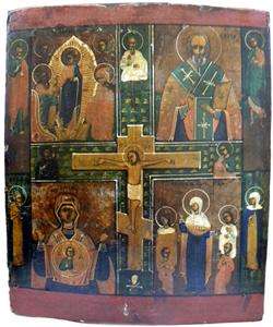 RARE 19c RUSSIAN ICON CROSS CRUCIFIXION OF JESUS CHRIST  
