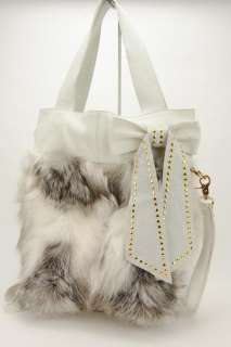   Real Top Grade Leather Tote Handbag Big Bow Shoulder Bag White  