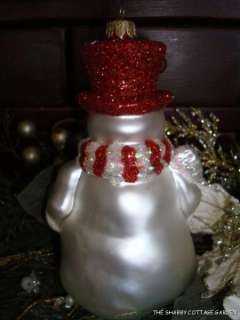 CANDY PEPPERMINT Stripe Scarf SNOWMAN Large GLASS BLOWN ORNAMENT 