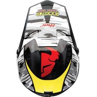 helmet is emblazoned with the official Rockstar logos and colors that 