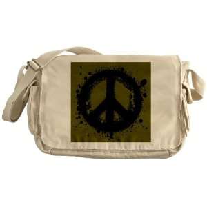  Khaki Messenger Bag Peace Symbol Ink Blot 