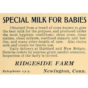  1904 Ad Ridgeside Farm Hygenic Milk Dairy Cream Baby 
