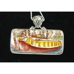   Hand Cut China Sterling Silver Pendant Necklace Boat 