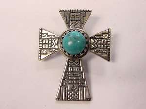 Roderick Tenorio Sterling 925 Turquoise Cross Pendant  