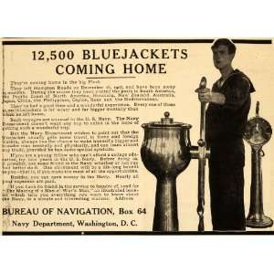 1909 Ad Navy Dept Navigation Bureau Bluejackets Wash DC Military Man 