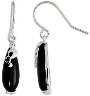 Teardrop Black Onyx Dangle Earrings in Sterling Silver ecpt3580  