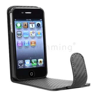 Black Carbon Fiber Leather Case Cover pouch Magnetic Flap For iPhone 4 