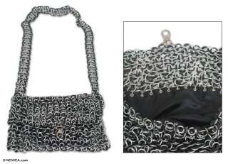 BLACK SHIMMER DECO Pop Top Shoulder Handbag Brazil ART  