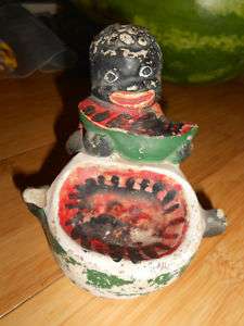 Black American vintage chalkware salt cellar,watermelon  