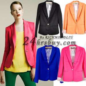 Candy Colors Women Casual Blazer Suite One button lapel Outerwear Coat 