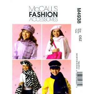  McCalls 4938 Sewing Pattern Girls Hats Scarves Tote Bag 