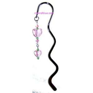   Crystal with Double Pink Glass Heart Bookmark: Office Products