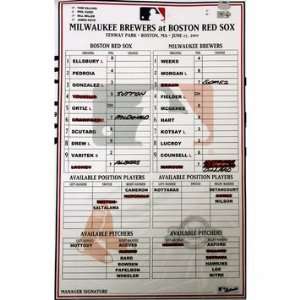  Brewers at Red Sox 6 17 2011 Game Used Lineup Card 