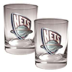  New Jersey Nets NBA 2pc Rocks Glass Set   Primary Logo 