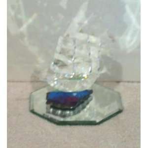  CRYSTAL 3 MASTED SCHOONER SHIP ON CRYSTAL COLORED BASE 