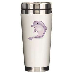  Sitting Pretty Purple Dolphin Art Ceramic Travel Mug by 