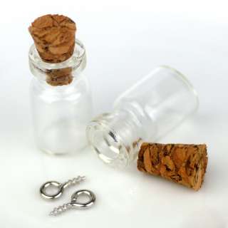 Tiny Glass Bottle Vial Charms Pendant with Cork and Eyehook 10x18mm 