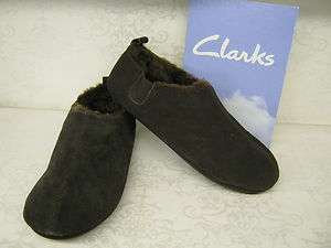 Clarks Kite Indie Brown Suede Leather Warm Lined Slippers  