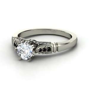  Elizabeth Ring, Round Diamond Platinum Ring with Black Diamond 