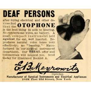  1910 Ad E. B. Meyrowitz Otophone Deaf Persons New York 