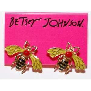  BETSEY JOHNSON Bees Bumblebees Enamel Stud Earrings Yellow 