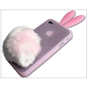  Pink bunny with Furry Tail & ear silicone soft rubber case 