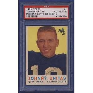   Topps JOHNNY UNITAS Colts #1 Signed Card PSA/DNA: Sports & Outdoors