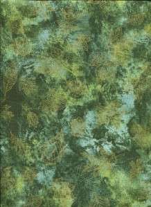 INDIAN SUMMER GOLD LEAVES GRN BLUE  Cotton Quilt Fabric  