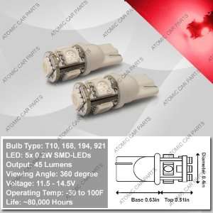   Intensity 360° LED Bulbs (5x0.2W)   168/194/921/T10 Type, Red (Pair