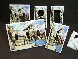 BUCKSKIN HORSE HORSES AT WATERING HOLE LIGHT SWITCH OR OUTLET COVER 