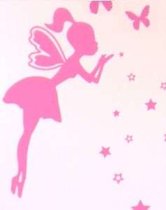 PINK Fairy Blowing Stars Wall Stickers + Butterflies  