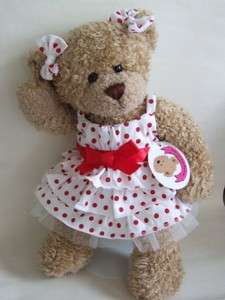 Red Polka Dot Dress 2 Bows Teddy Bear Clothes fit 15 Build a Bear 