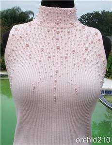   NECK~ PEARL EMBELLISHED~ PINK METALLIC STRETCH~ $$$ Top NWT S/M  