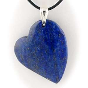  Blue Lapis Heart Gemstone Pendant 24 Inch Rubber Cord Necklace 