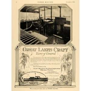  1920 Ad Great Lakes Boat Building Steering Room Florida 