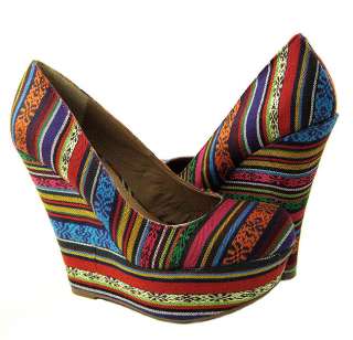NEW Steve Madden Womens Pammyy Bright Multi Wedge Heel Shoes US SIZES 