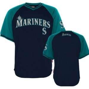  Seattle Mariners Navy/Green Stitches V Neck Jersey: Sports 
