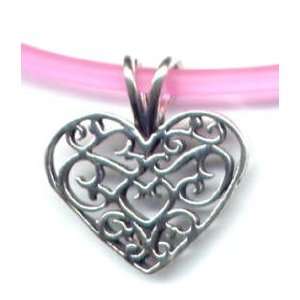  16 Pink Filigree Heart Necklace Sterling Silver Jewelry 