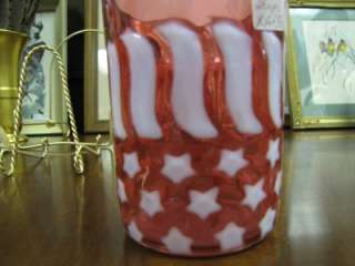 Hobbs Cranberry Opalescent Stars And Stripes Tumbler  