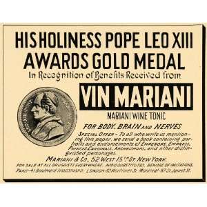  1899 Ad Pope Leo XIII Gold Medal Vin Mariani Wine Tonic 