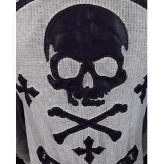 Mens Affliction Thermal Shirt SPEED KILLS Henley Leather Skulls and 