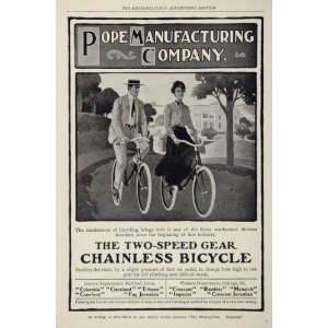  1904 Ad Vintage 2 Speed Chainless Bicycle Pope Mfg. Co 