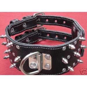  ALL BLACK LEATHER SPIKED DOG COLLAR