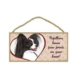 : Papillon (Black & white)   leave paw prints on your heart Door Sign 