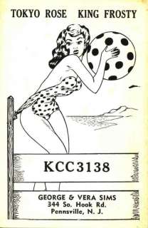 vintage CB radio QSL postcard swimsuit risque lady beach 1960s 