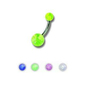 Acrylic Belly Ring with Clear Glitter Balls   14g (1.6mm) , 3/8 (10mm 